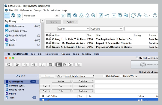 EndNote X8 インターフェイス(Windows/Mac) EndNote X8 インターフェイス(Windows/Mac)
