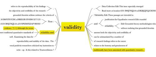 NVivoで‘validity’を検索した結果のワードツリー